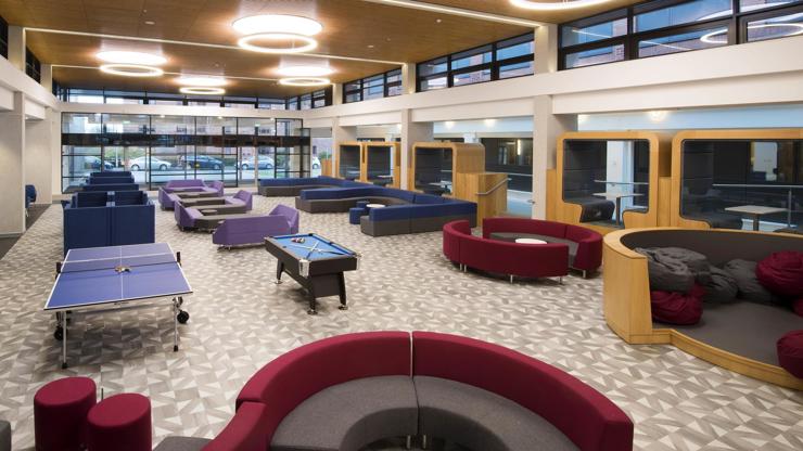 Harrington social space has many different places to study, from bean bags to study pods.