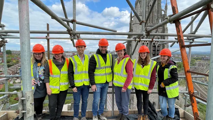 Some the braver students on the high level scaffold out at St Walburge’s