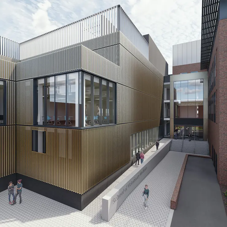 Concept art - aerial view of the entrance to the new School of Veterinary Medicine - Photo credit: Wilson Mason LLP 