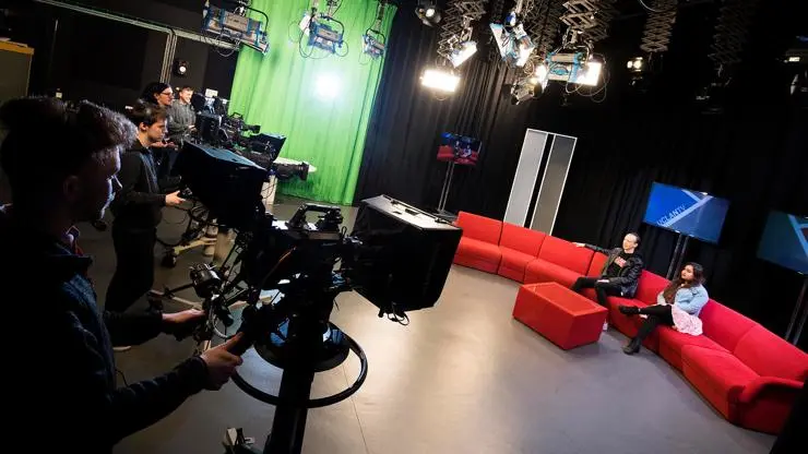 Students filming in the TV Studio