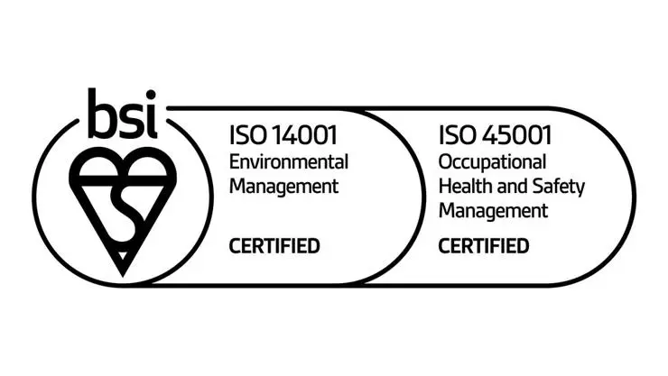 Logo showcasing certification in ISO14001 and ISO45001
