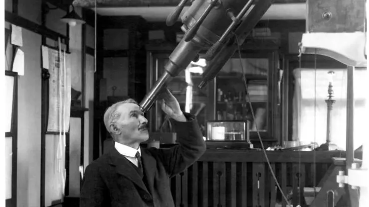 George J Gibbs with the Thomas Cooke 8 inch Refractor Telescope at Jeremiah Horrocks Observatory, Moor Park, Preston