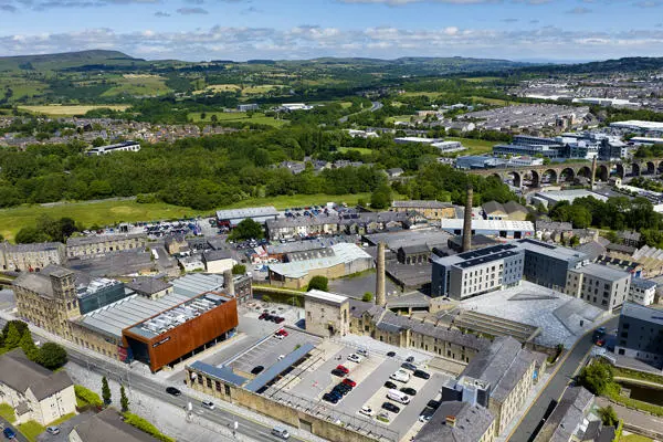 UCLan burnley campus and the surrounding area from above