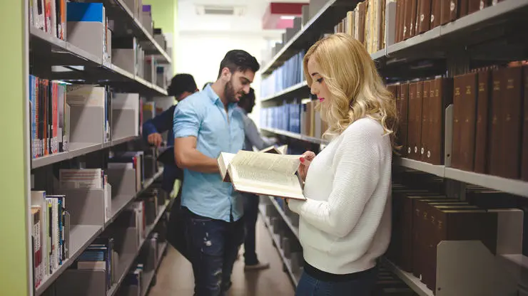 Students using the library 