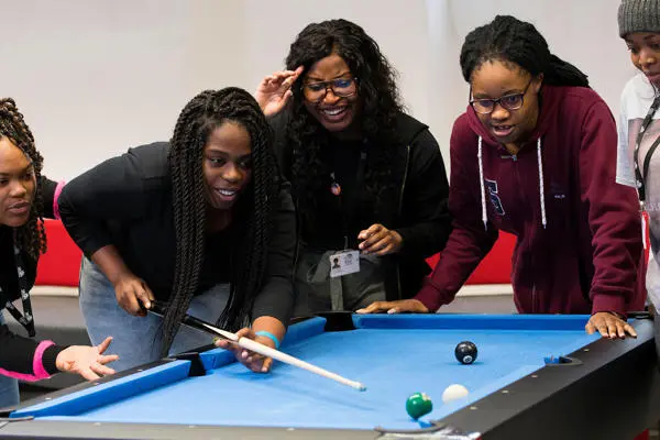 Students playing pool on Burnley Campus