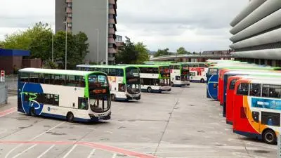 Preston buses parked at bus station.