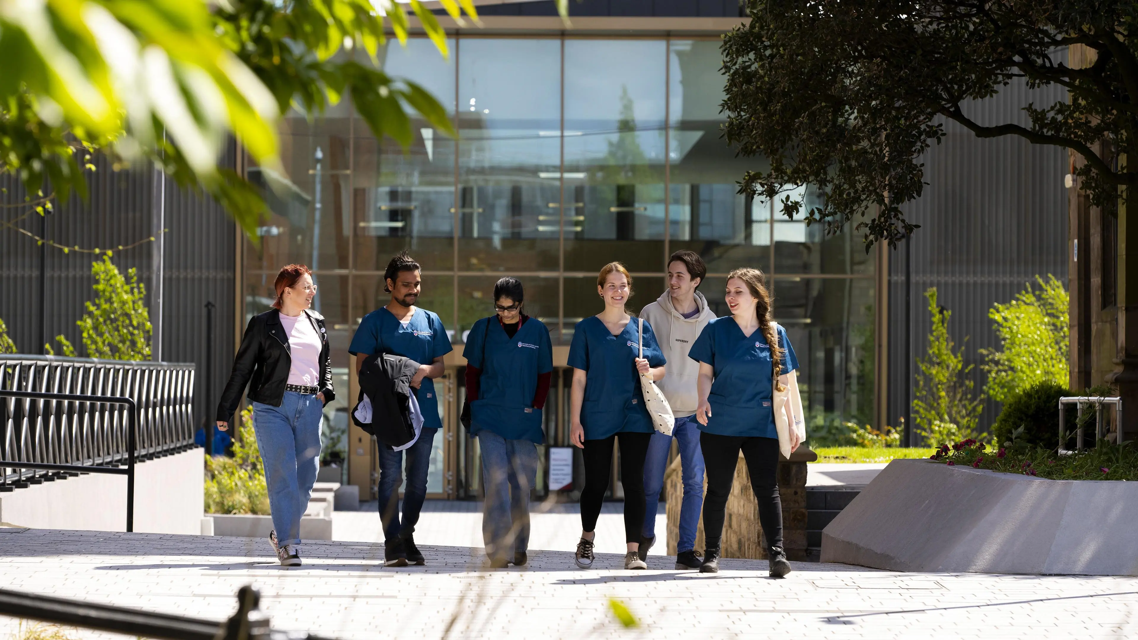 Vet students walking in front of Student Centre