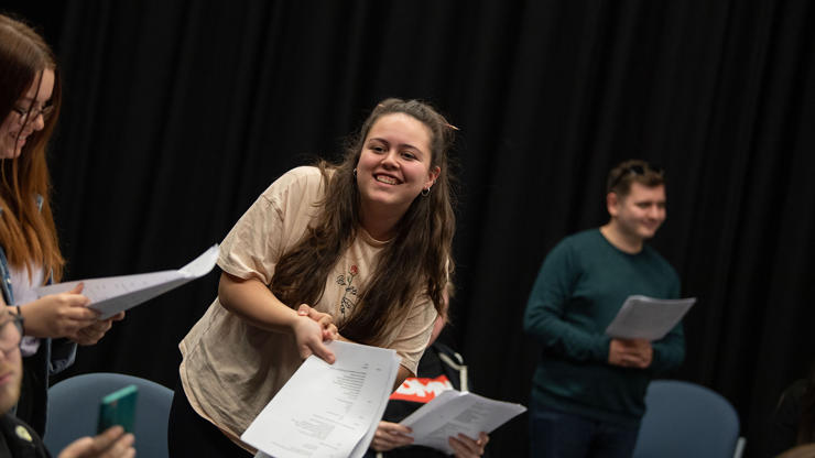 Music theatre students working on a new musical with experts