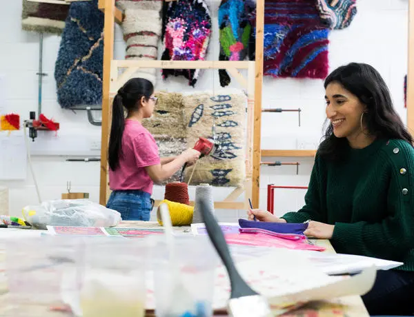 Students using textile studio