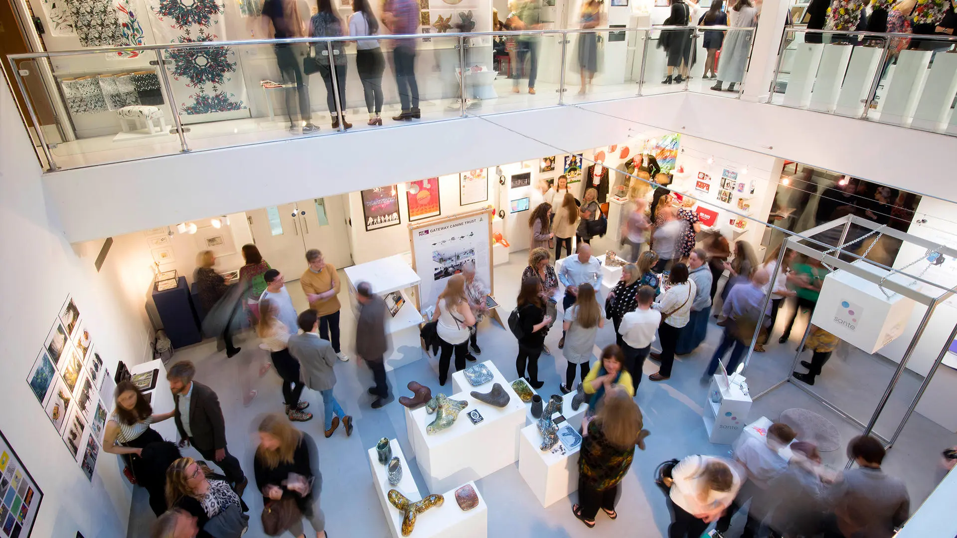 Ariel view of exhibit with people viewing