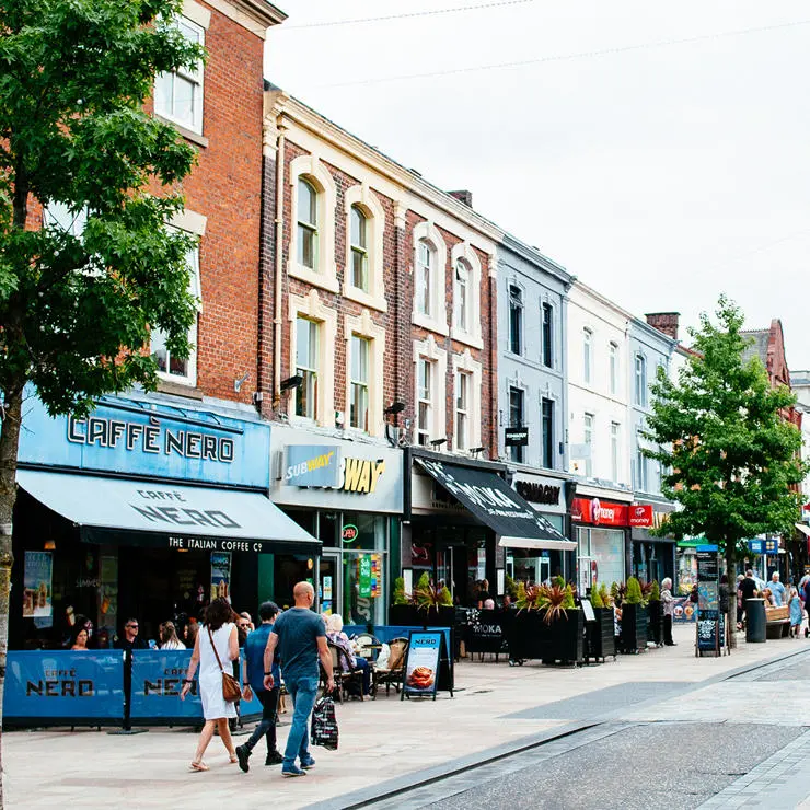 High street cafes and shops