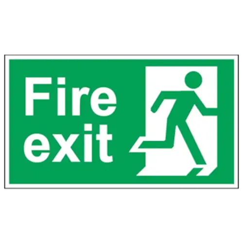 green fire exit sign with image of person escaping from an exit