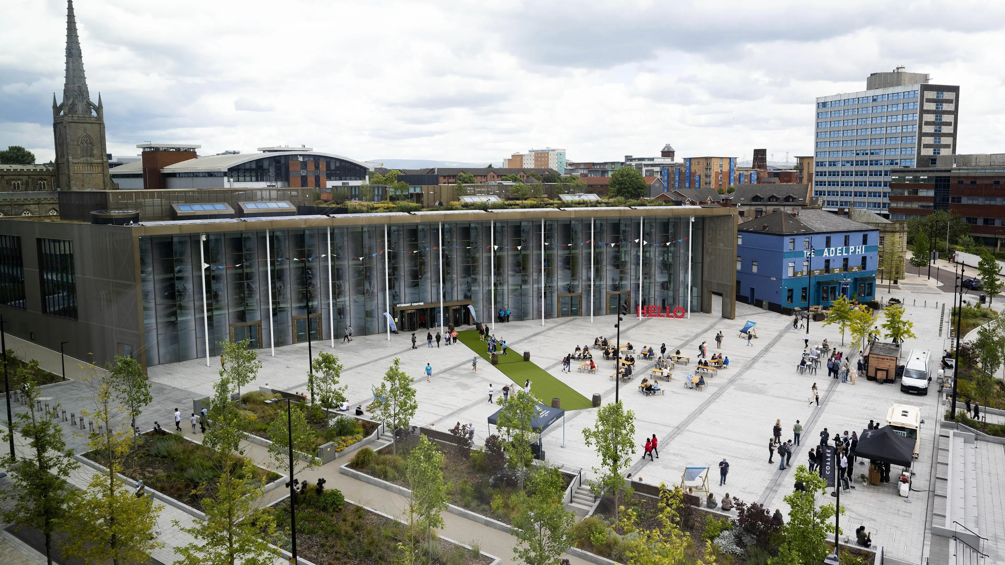 Aerial shot of Student Centre on June Open Day 2022
