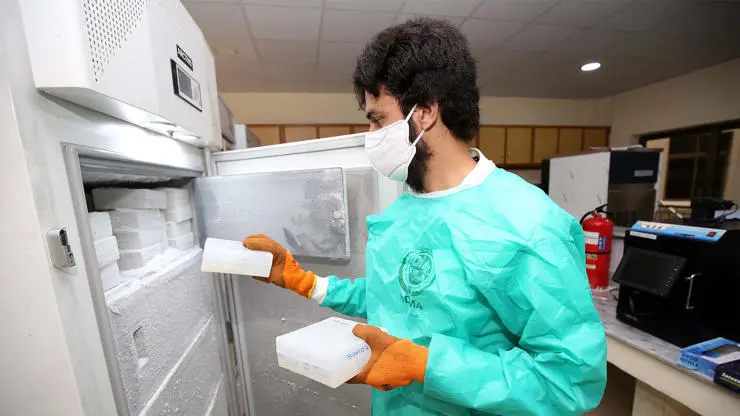 Babar conducting analysis of blood samples