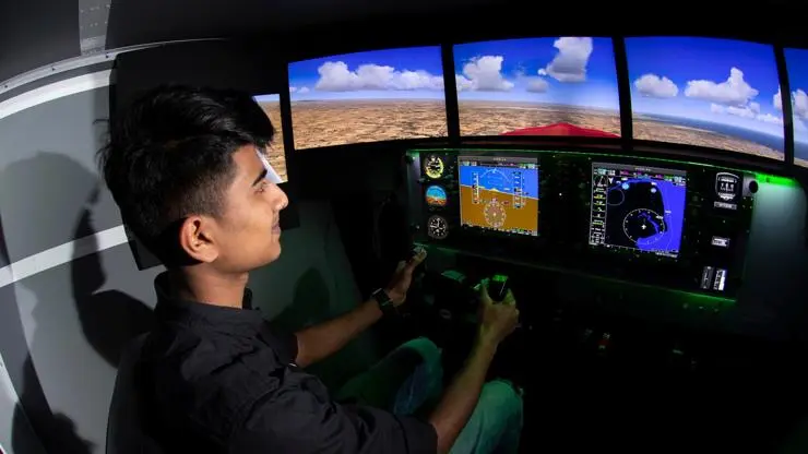 Engineering student using the Flight Simulator