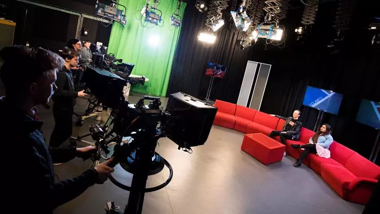 Students filming in the TV Studio