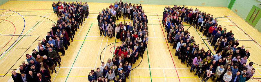 Staff and students joined together to be photographed in the shape of a giant ‘190’