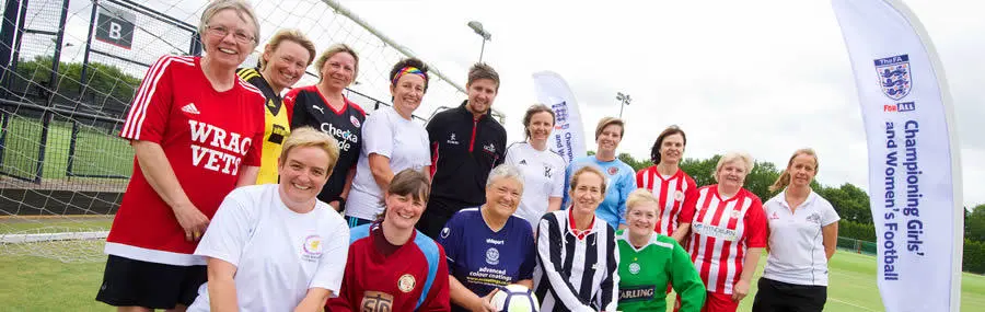 Representatives from some of the teams playing in the Dick, Kerr Ladies walking football tournament