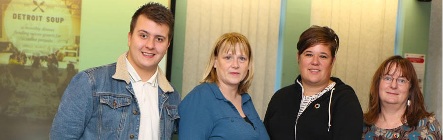 UCLan Graduate Intern Blaine Walsh, UCLan Enterprise Manager Sally Bate, founder of Detroit Soup Amy Kaherl and Anne Newman, UCLan Enterprise Development Manager.