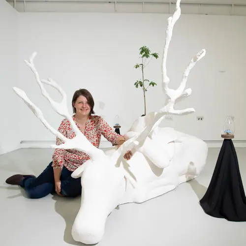 Sara Hood with her sculpture
