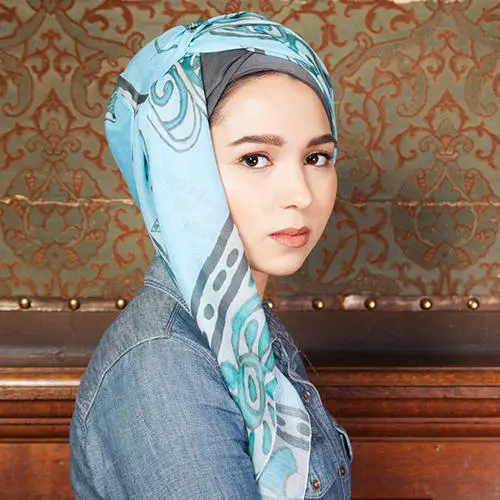 Sameira Amir wearing the scarf she designed