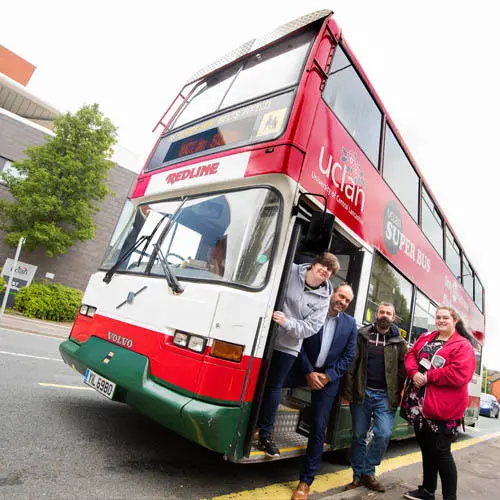 UCLan staff and students aboard the SUper Bus