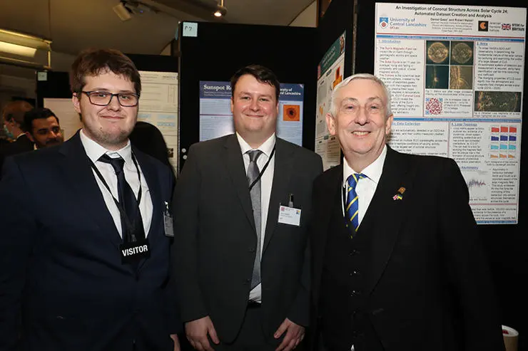UCLan PhD students Daniel Gass (left) and Daniel Johnson with The Rt Hon Sir Lindsay Hoyle, MP for Chorley, Speaker of the House of Commons and UCLan Honorary Fellow.