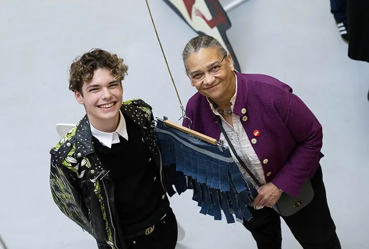 16-year-old Freddie Wright, from Hutton Grammar School with Lubaina Himid 