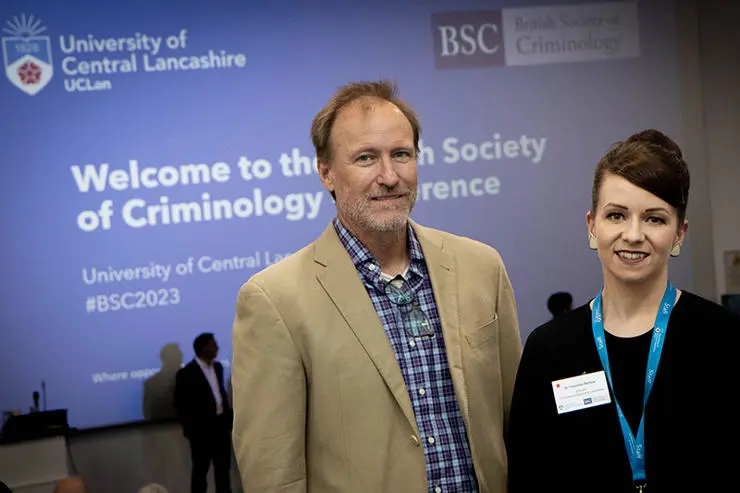 Dr Charlotte Barlow, Reader in Criminal Justice and Policing at UCLan with conference Keynotes speaker Professor Paul Stretesky.