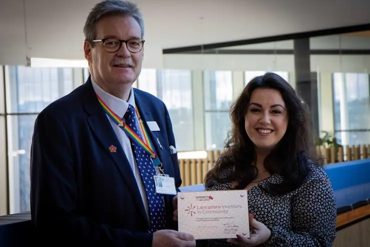 Professor StJohn Crean, Pro Vice-Chancellor for Research and Enterprise at UCLan, with Bonnie-Anne Phillips Development Manager Community Foundation for Lancashire