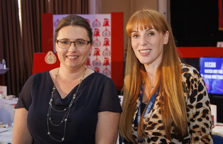 Professor Anna Stec with Labour Deputy Leader Angela Rayner at the FBU Annual Conference. Photo credit: Mark Thomas