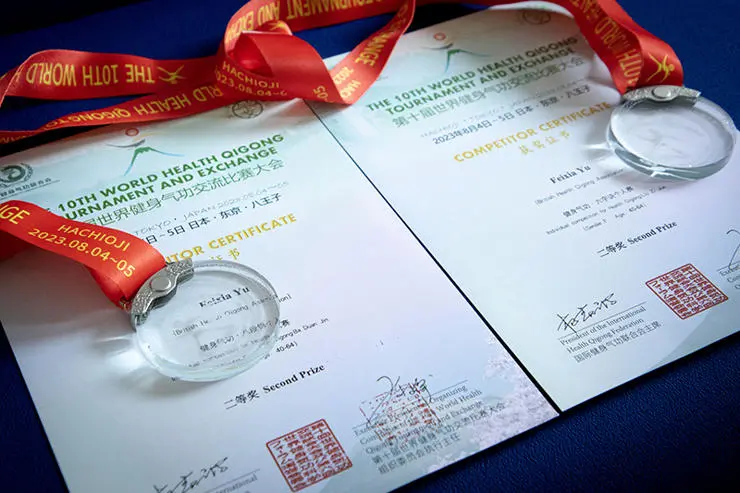 The prizes Feixia was awarded at the 10th World Health Qigong Tournament and Exchange in Tokyo.