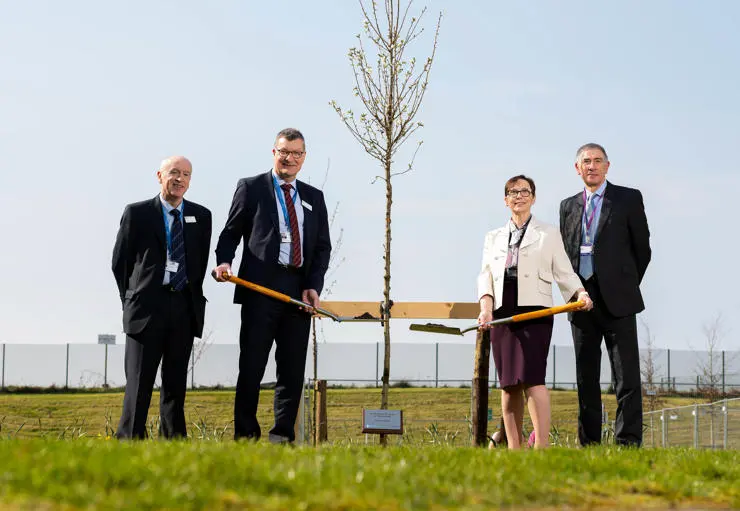 Preston College’s anniversary tree planting ceremony (L-R) University of Central Lancashire Secretary and General Counsel Ian Fisher, UCLan Vice-Chancellor Professor Graham Baldwin, Louise Doswell, Principal and Chief Executive of Preston College and John Boydell, Chair of the Corporation Board at Preston College.