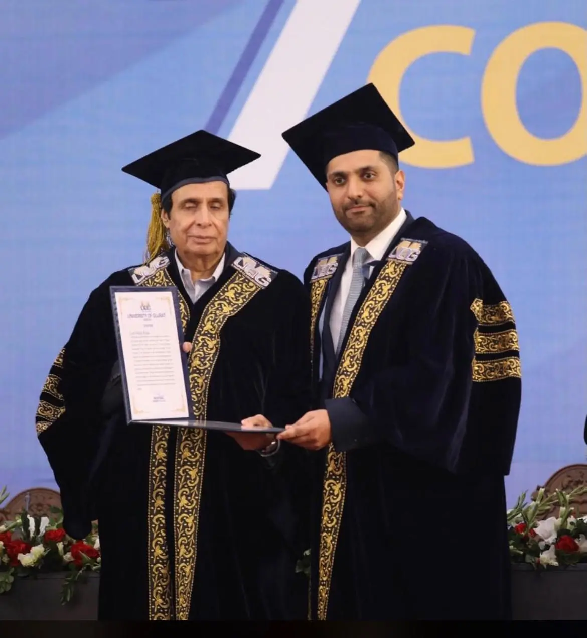 Pervez Ellahi, and Lord Wajid Khan in academic robes