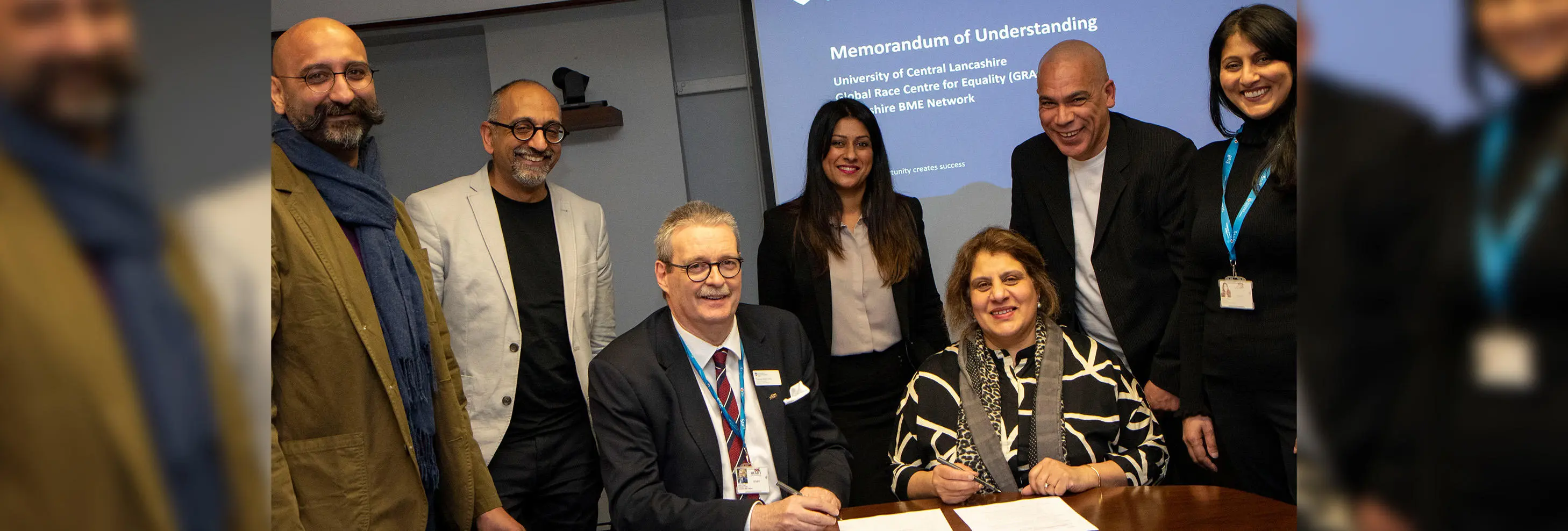 Representatives from UCLan's GRACE and Lancashire BME Network at the MOU signing