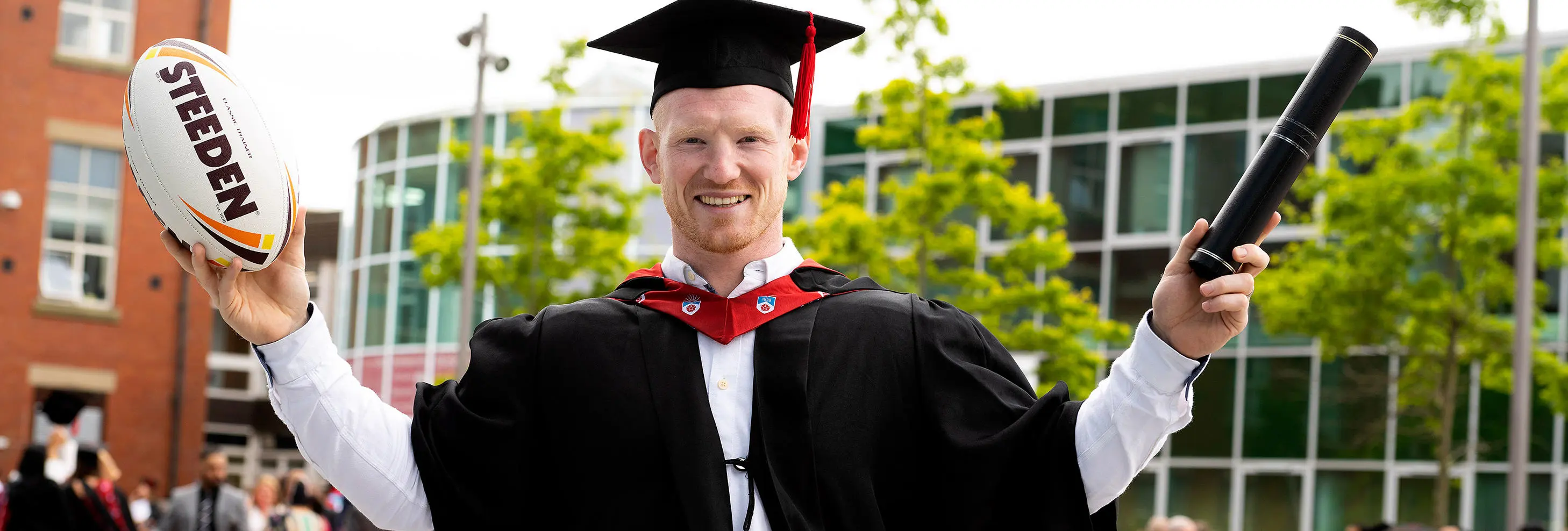 Wigan Warriors player Liam Farrell at his UCLan graduation ceremony