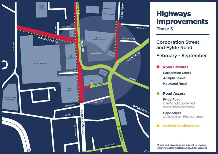 Map to show temporary traffic lights on Fylde Road and pedestrian diversion routes