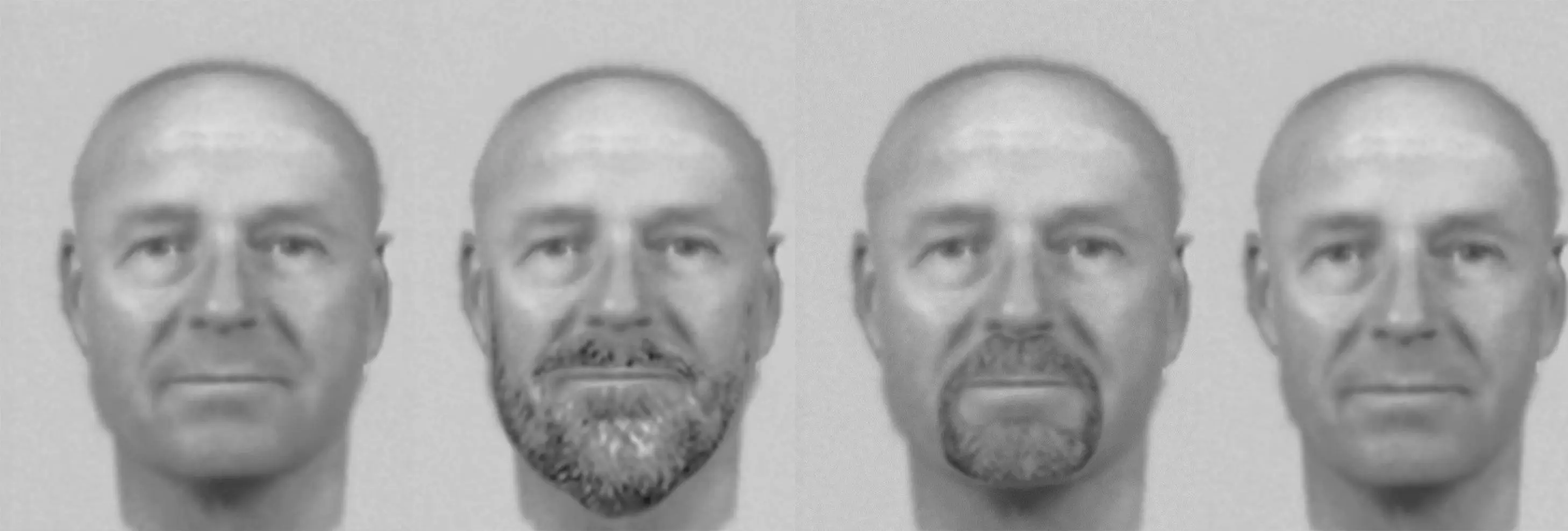 Four computer generated faces of a man