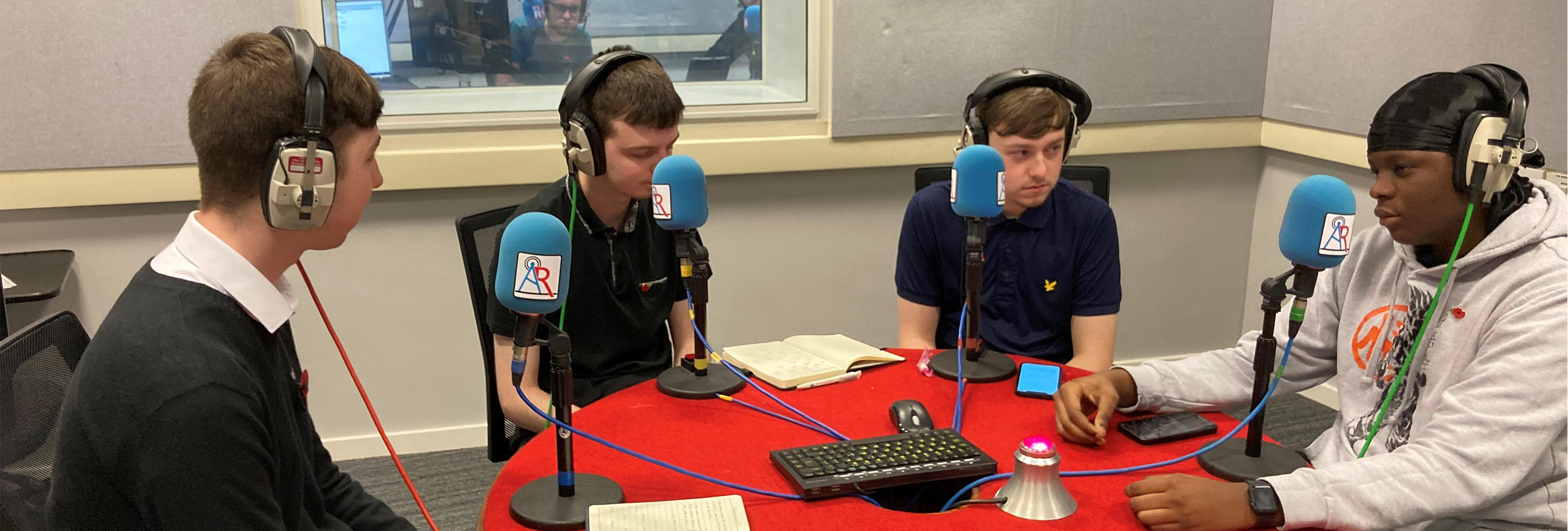 UCLan sports journalism students in the radio studio