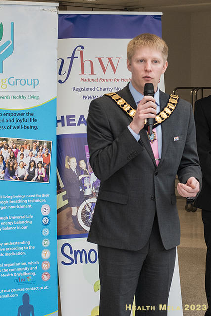 Mayor of Preston, Councillor Neil Darby, speaks at the Health Mela