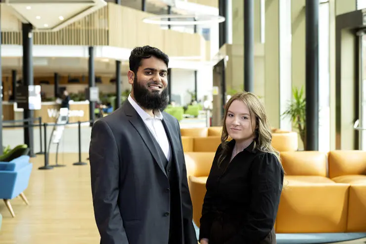 UCLan law students Lucy Sansom and Hanzalah Bapu who have won places on the Middle Temple Access to the Bar Awards scheme