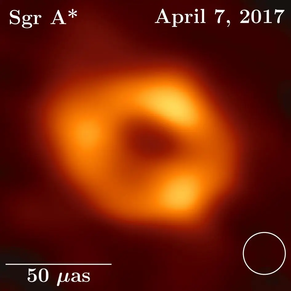 The first image of Sagittarius A* (or Sgr A* for short), the supermassive black hole at the centre of our galaxy.