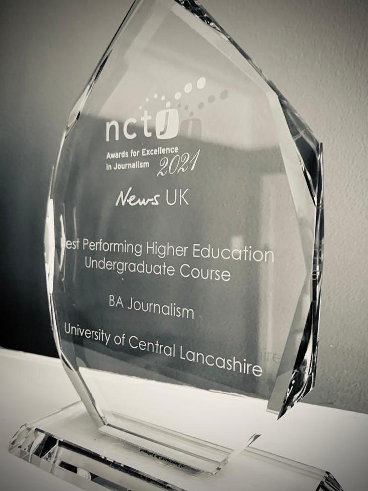 The NCTJ trophy awarded to UCLan as a mark of recognition. 