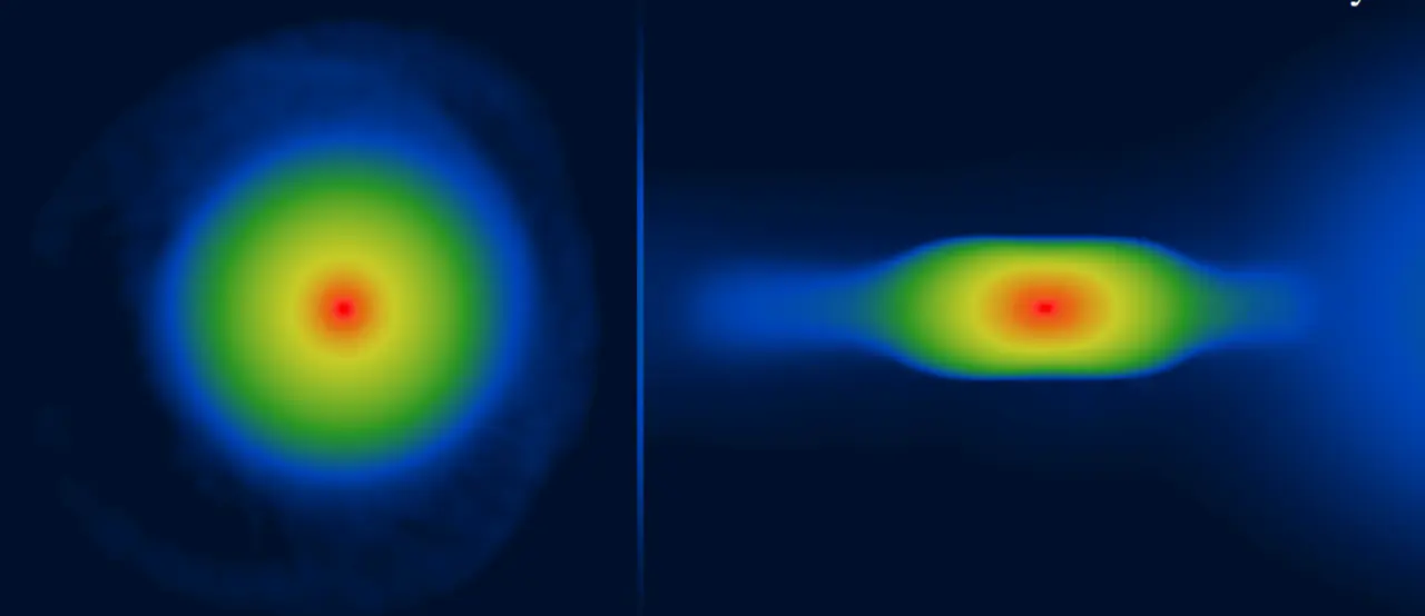 news-Simulated young planet as viewed from the top (left) and from the side (right) smartie