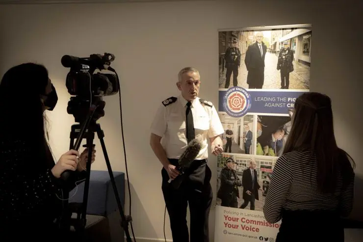 Third year journalism student Maria Bright interviews Chris Rowley, Chief Constable, Lancashire Constabulary