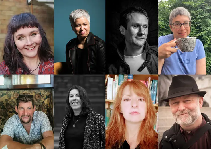 The eight writers shortlisted for the 2022 Dinesh Allirajah Prize for Short Fiction. 