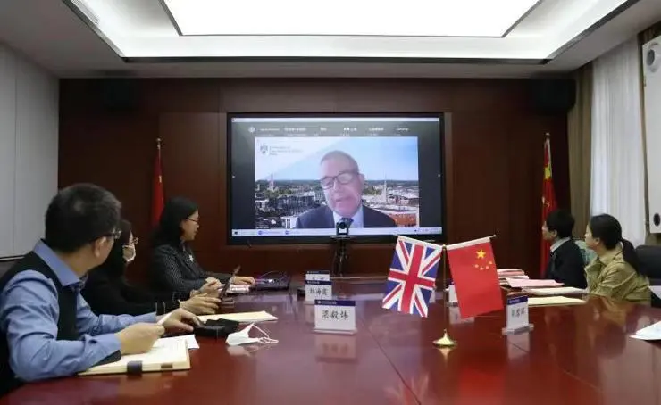 Paul Rowe, UCLan’s Director of International Partnerships, speaking at the meeting with representatives from Beijing College of Finance and Commerce