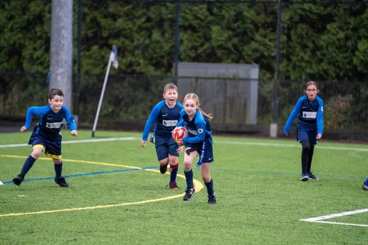 Pupils from Preston primary schools taking part in the Inspired by Wales Rugby League Tag Rugby League World Cup Festival