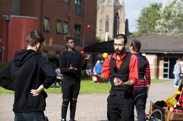 Some of the jugglers who were welcoming the new students