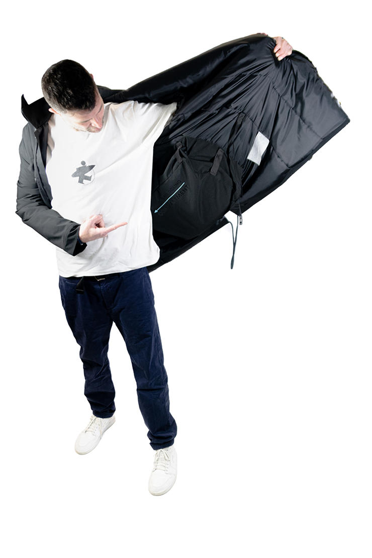 Man wearing the  Levitex Pillow Smuggler jacket
